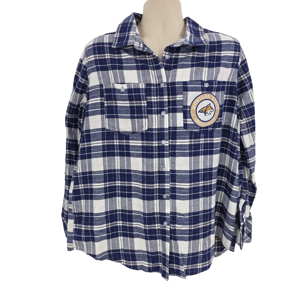 Montana State Bobcats Shirt Women XL Blue NCAA Football ZooZatz Flannel Plaid